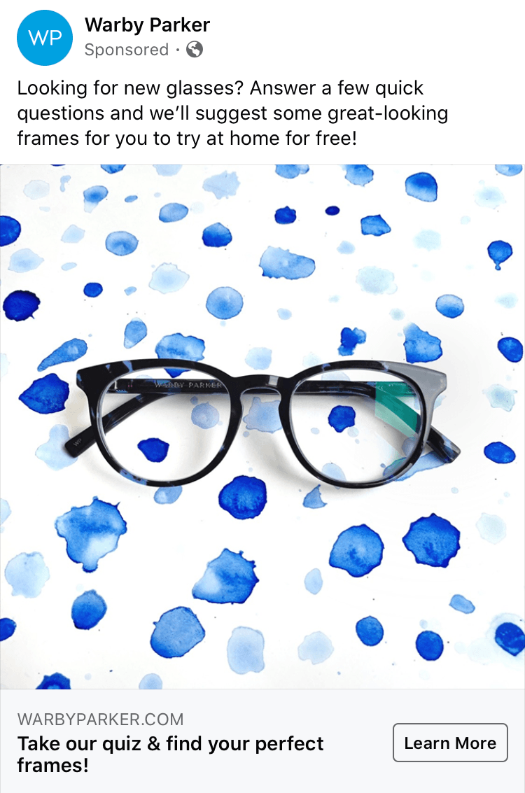 Direct To Consumer Social Media Advertising Services Warby Parker Facebook ad